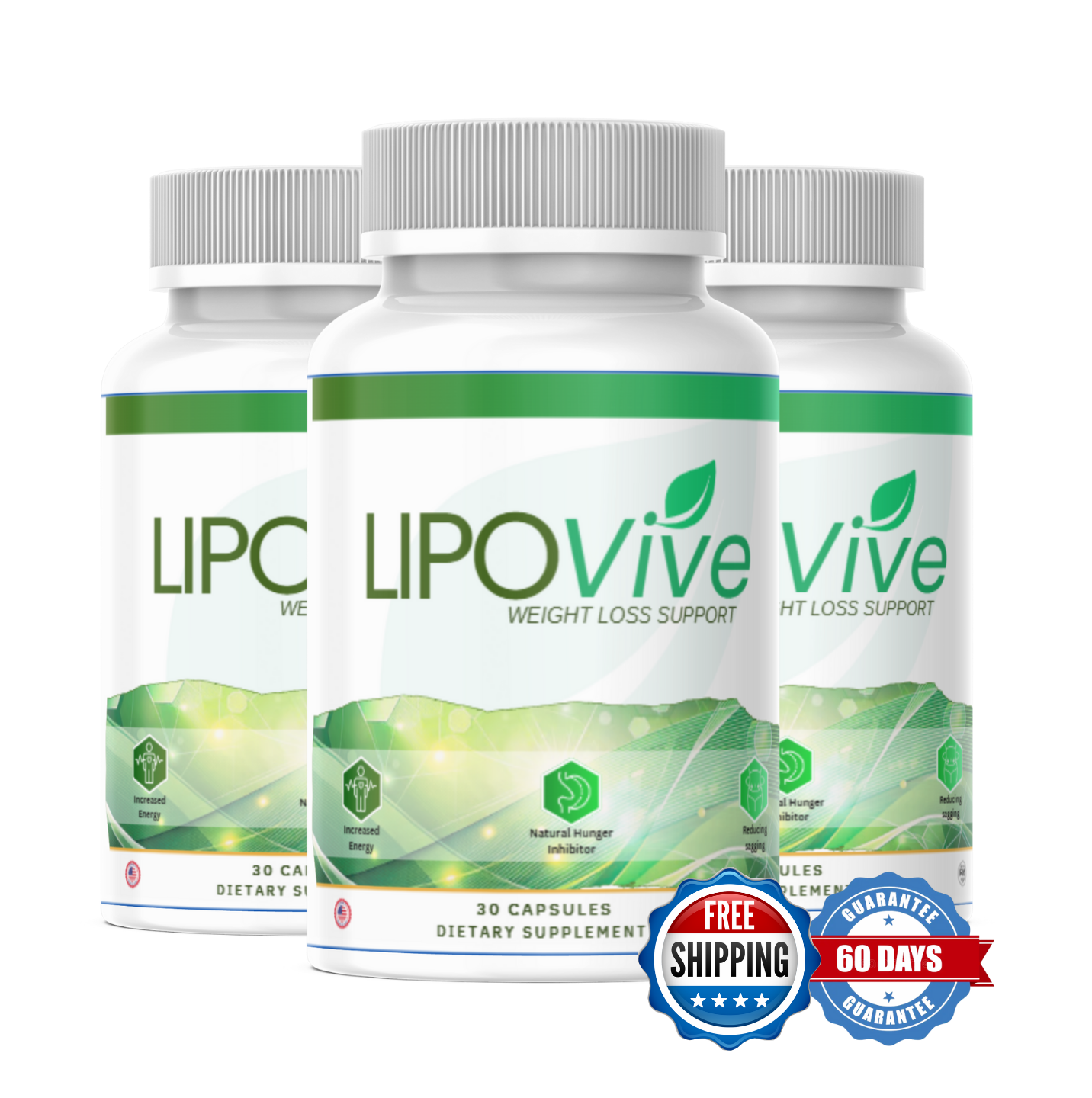 LipoVive weight loss support dietary supplement bottles